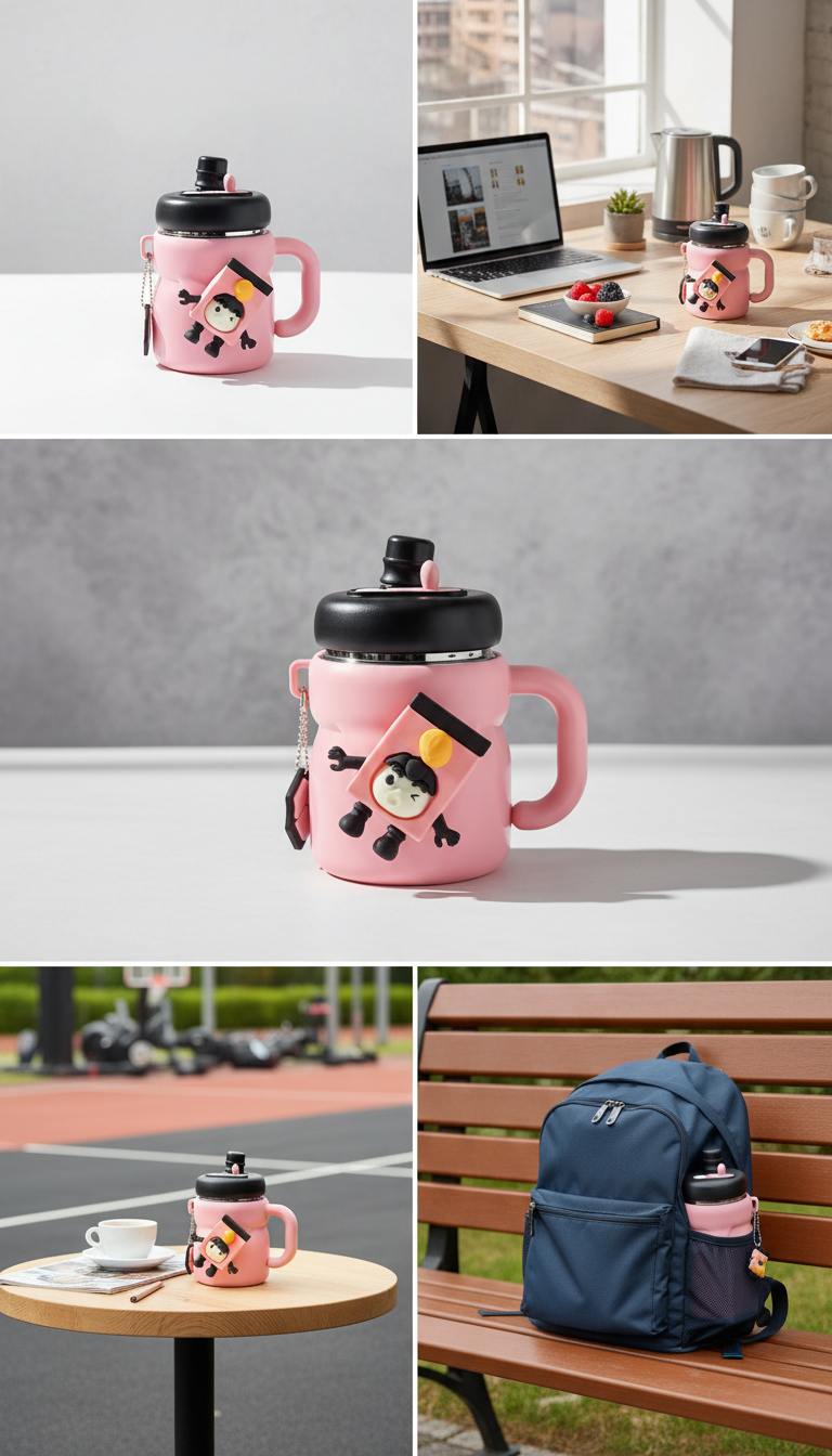Cartoon Character Kids Sipper Bottle with Handle & Straw Lid – 550ml