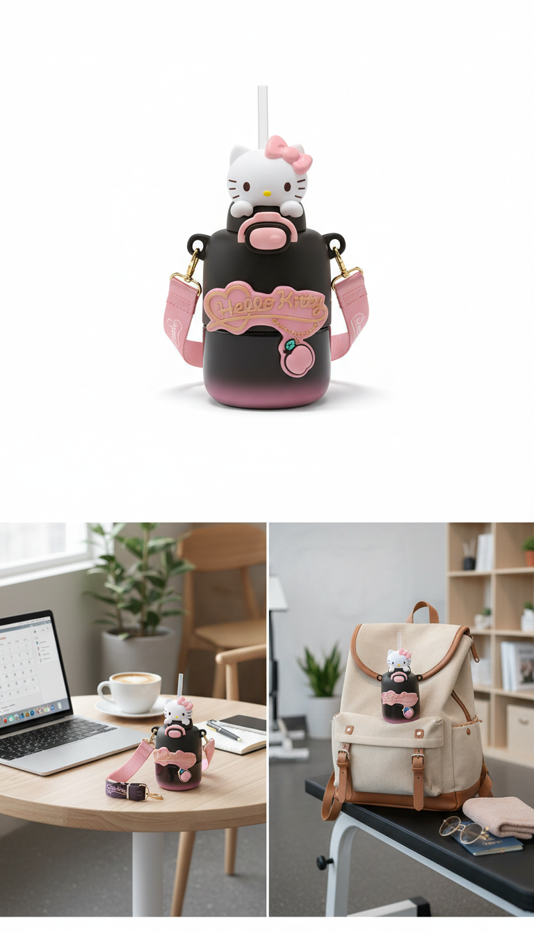 Hello Kitty Cartoon Kids Sipper Bottle with Character Lid – 430ml