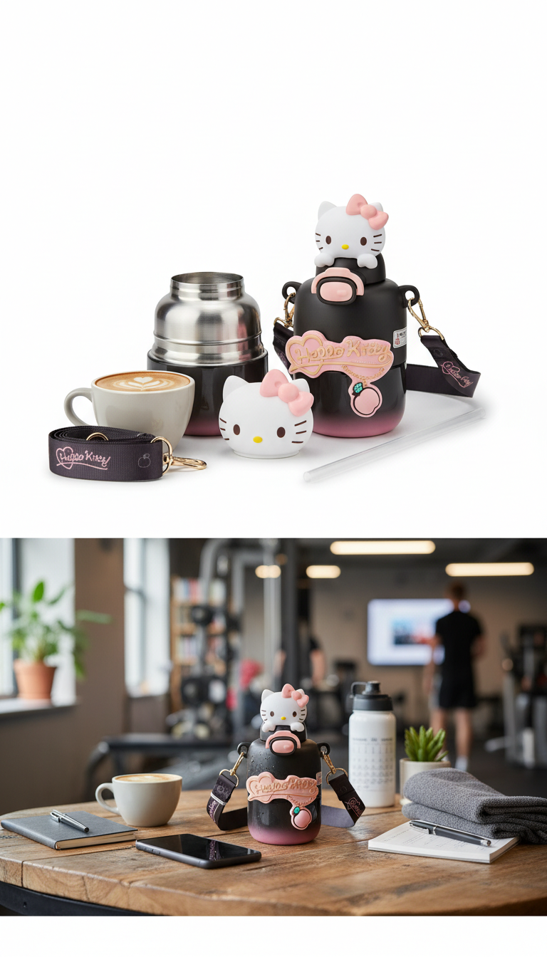 Hello Kitty Cartoon Kids Sipper Bottle with Character Lid – 430ml