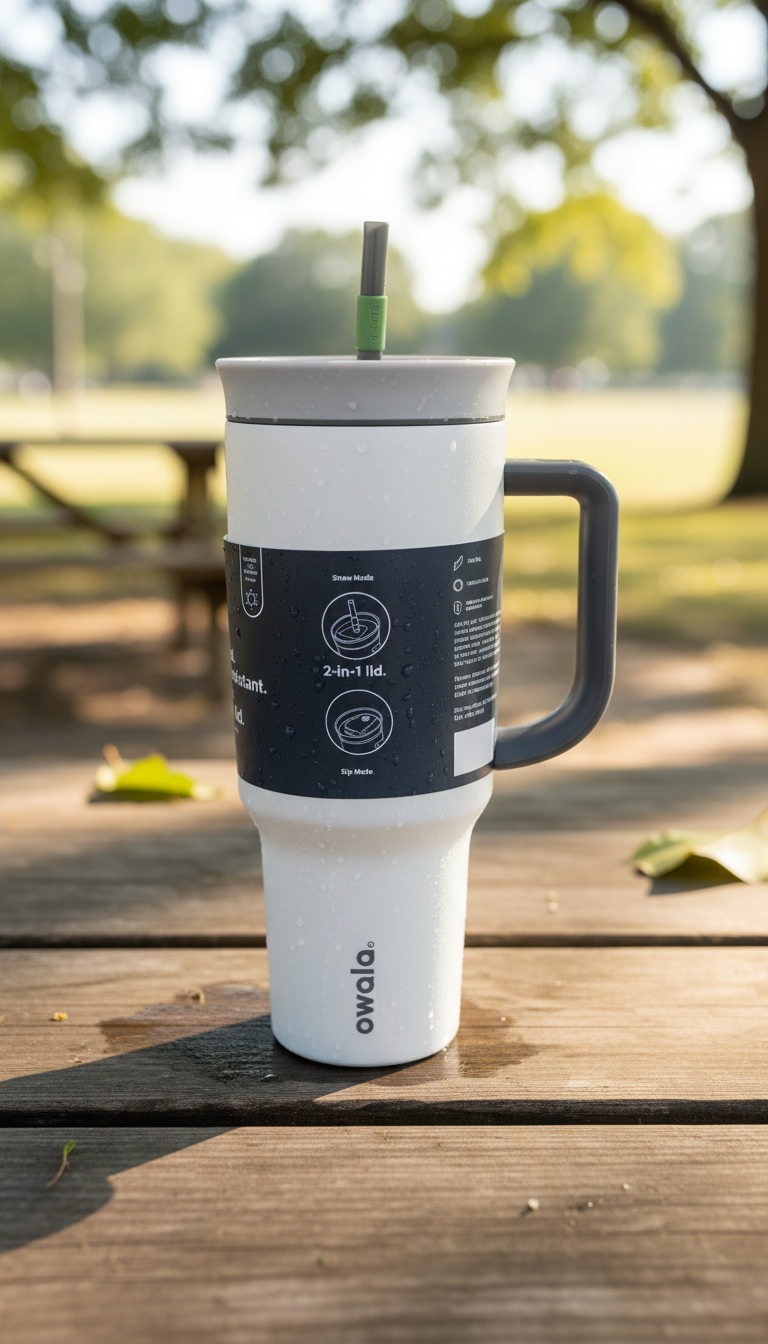 Owala Arctic Duo Insulated Tumbler with 2-in-1 Lid (White & Black) – 1185ml