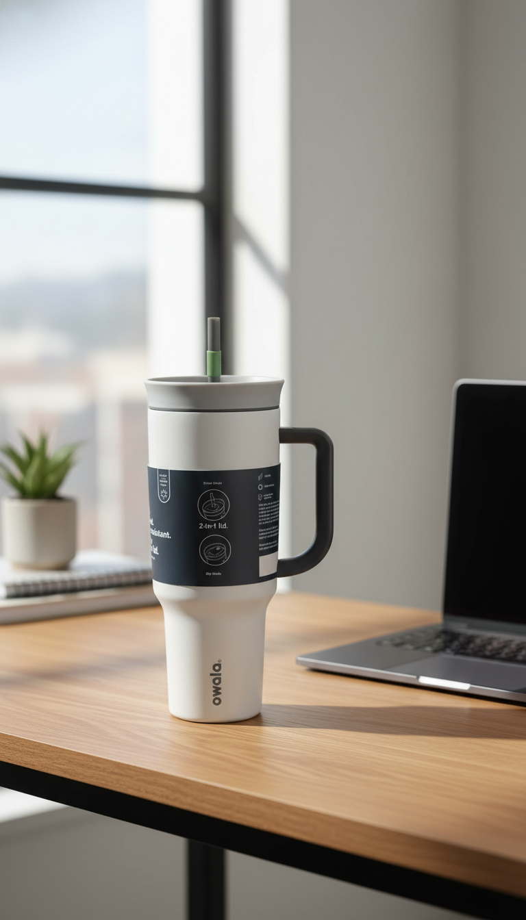 Owala Arctic Duo Insulated Tumbler with 2-in-1 Lid (White & Black) – 1185ml