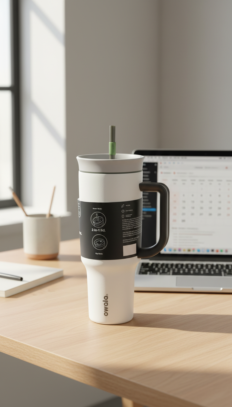 Owala Arctic Duo Insulated Tumbler with 2-in-1 Lid (White & Black) – 1185ml