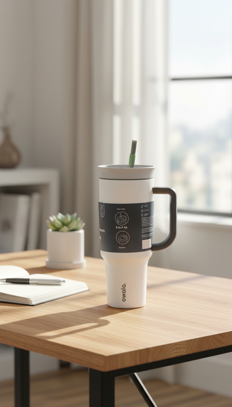 Owala Arctic Duo Insulated Tumbler with 2-in-1 Lid (White & Black) – 1185ml
