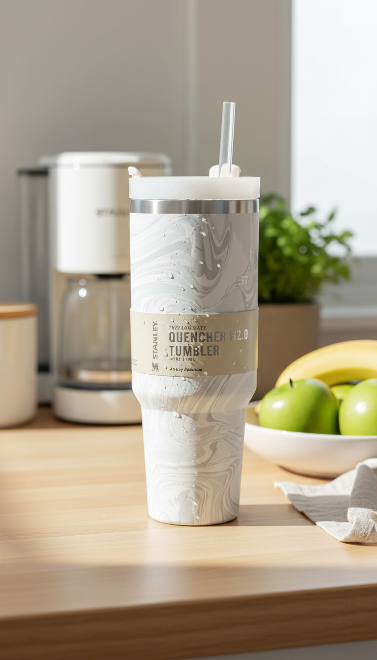 Marble Print Insulated Stanley Tumbler with Straw Lid – 1.18L