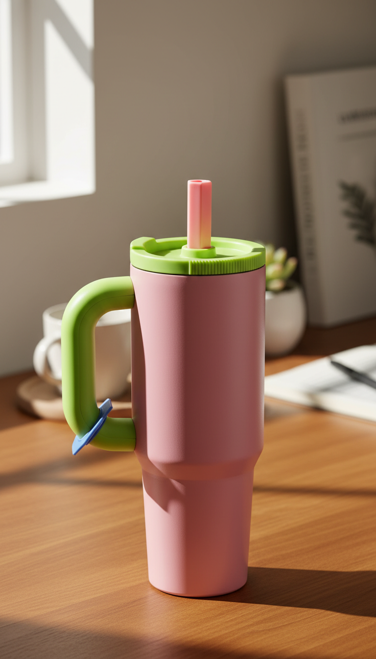 Candy Mint Insulated Tumbler with Large Handle & Straw Lid – 1100ml