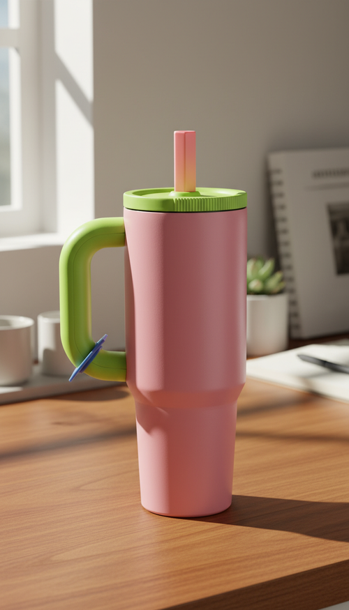 Candy Mint Insulated Tumbler with Large Handle & Straw Lid – 1100ml