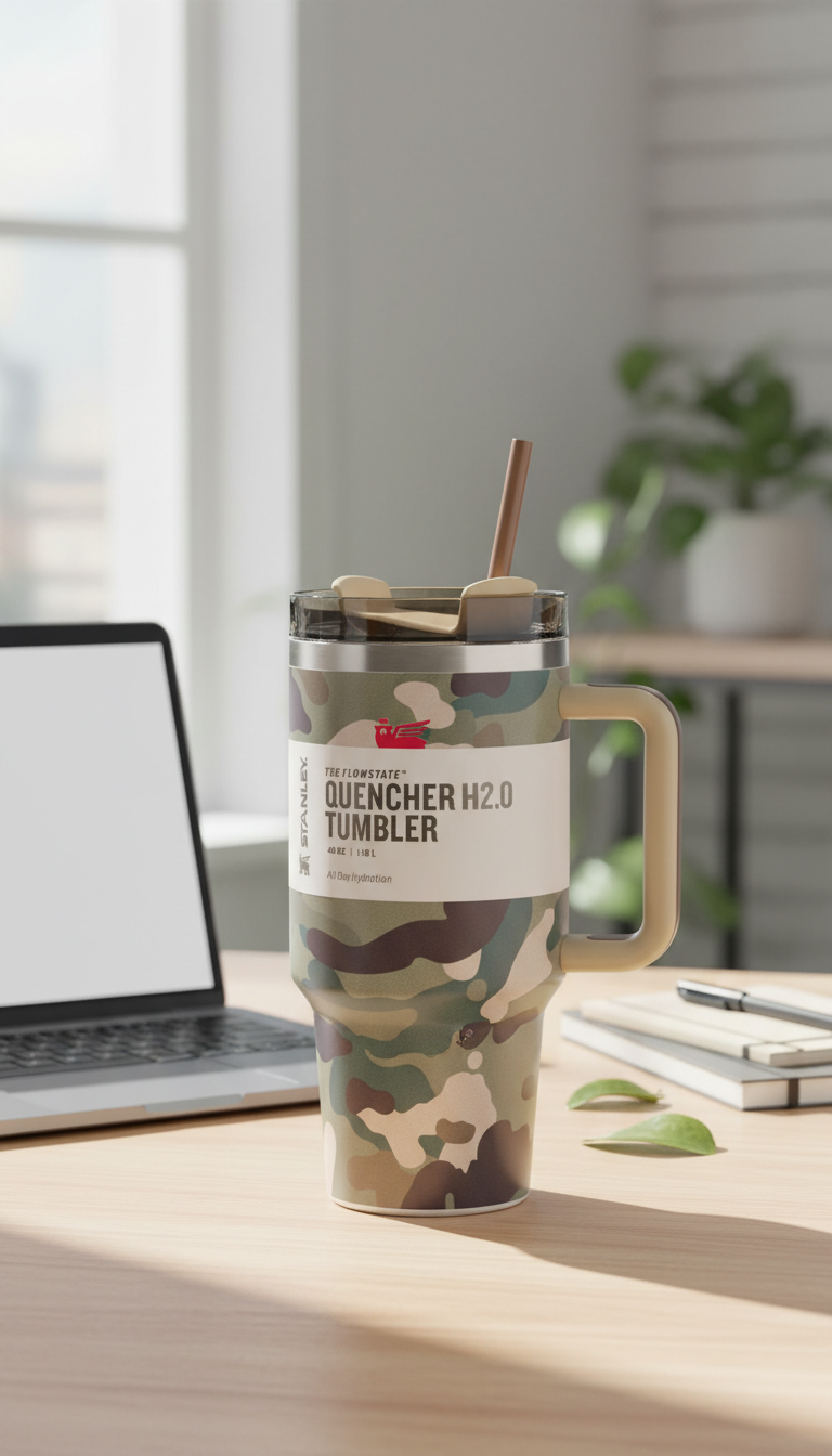Camo King Camouflage Insulated Tumbler with Handle & Steel Rim – 1.18L