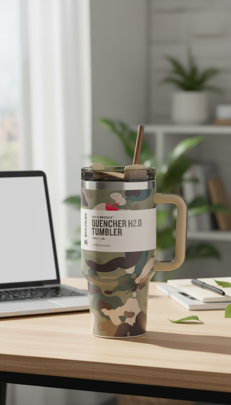 Camo King Camouflage Insulated Tumbler with Handle & Steel Rim – 1.18L