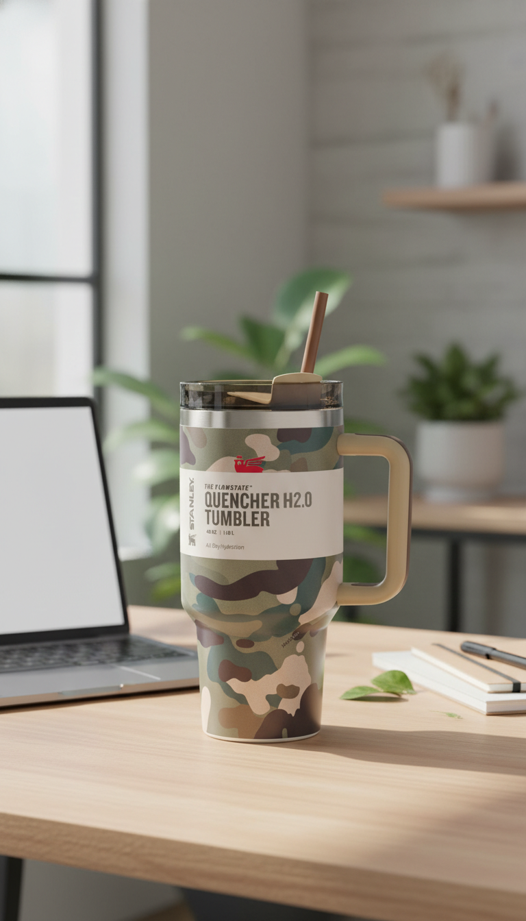 Camo King Camouflage Insulated Tumbler with Handle & Steel Rim – 1.18L