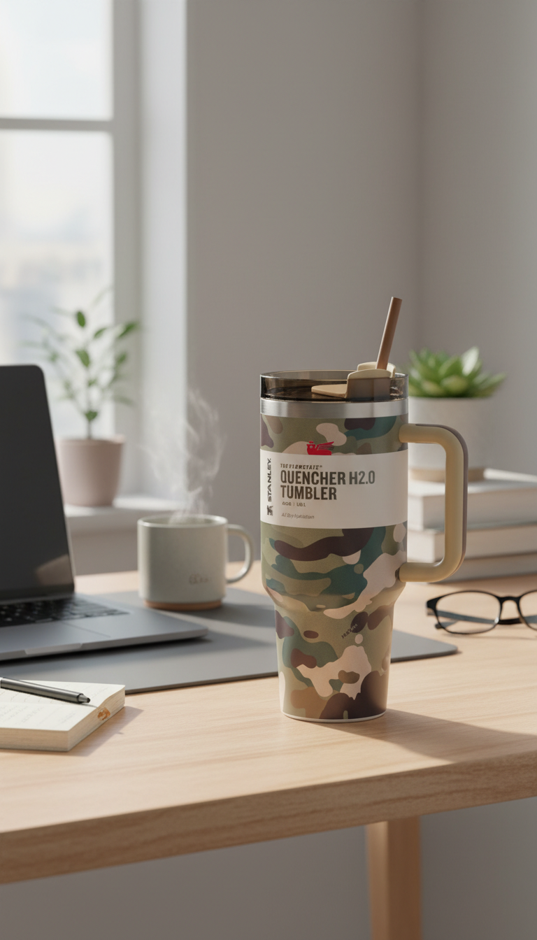 Camo King Camouflage Insulated Tumbler with Handle & Steel Rim – 1.18L