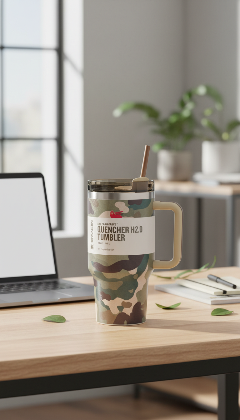 Camo King Camouflage Insulated Tumbler with Handle & Steel Rim – 1.18L