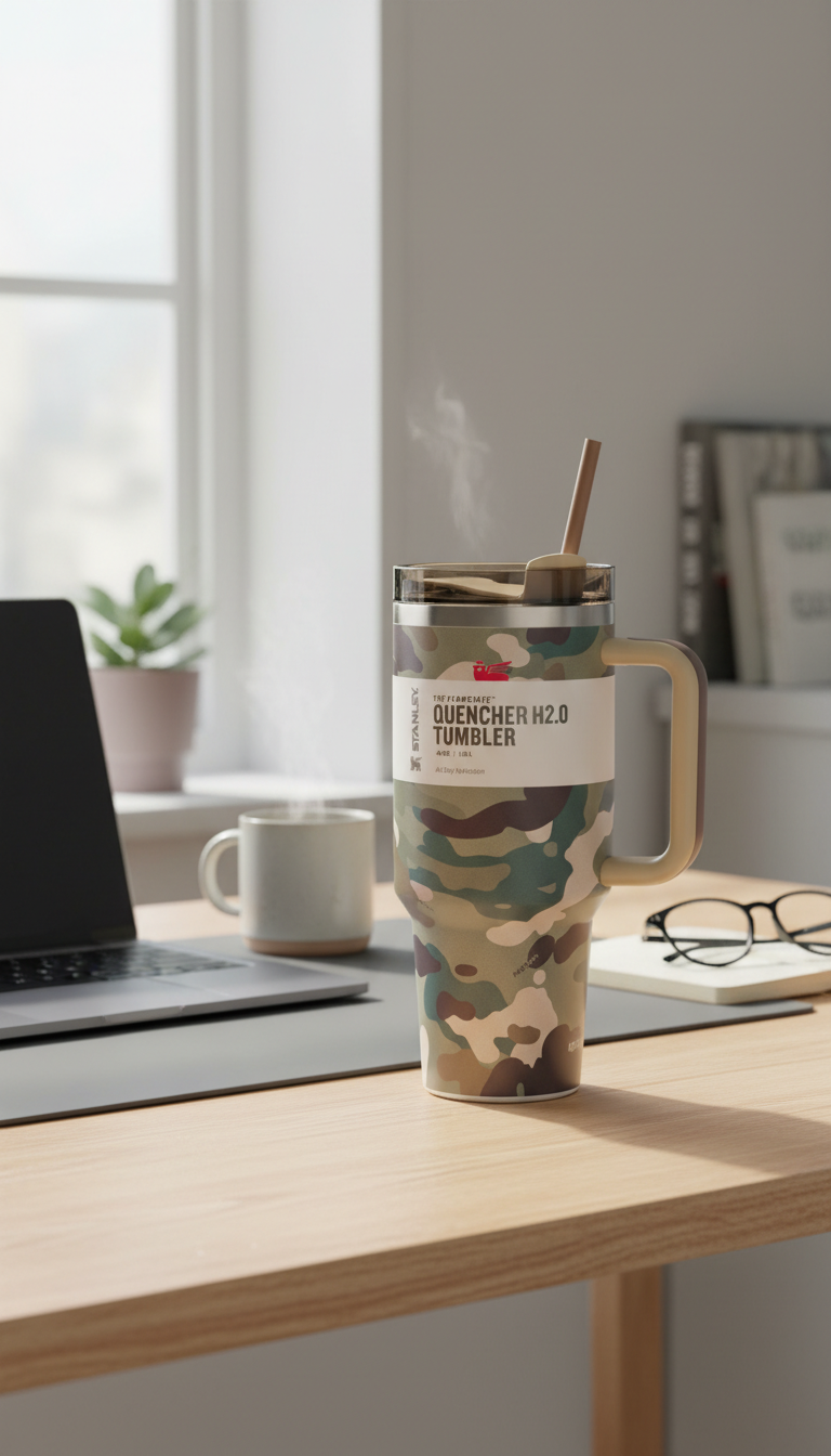 Camo King Camouflage Insulated Tumbler with Handle & Steel Rim – 1.18L
