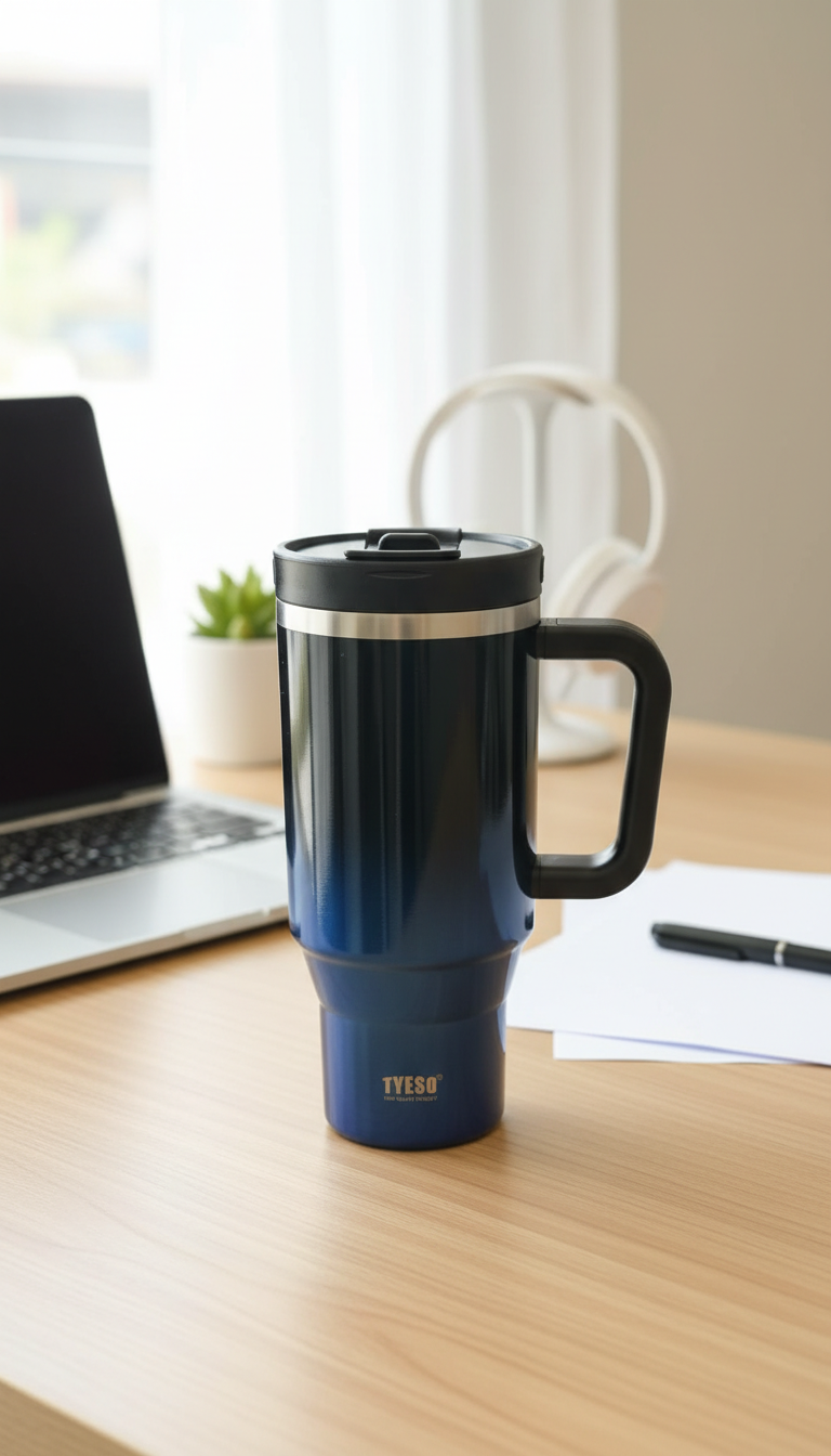 Tyeso Insulated Stainless Steel Tumbler with Handle & Lid – 1200ml