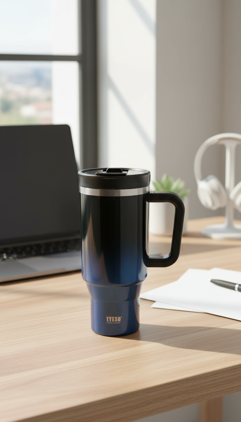 Tyeso Insulated Stainless Steel Tumbler with Handle & Lid – 1200ml