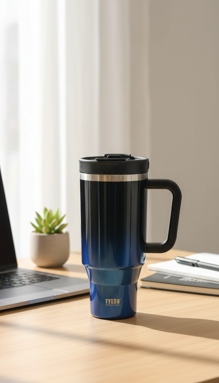 Tyeso Insulated Stainless Steel Tumbler with Handle & Lid – 1200ml