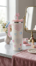 White Pearl Heart Insulated Tumbler with Straw & Handle | 1200ml