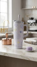 Sky Blue Pearl Heart Insulated Tumbler with Straw & Handle | 1200ml