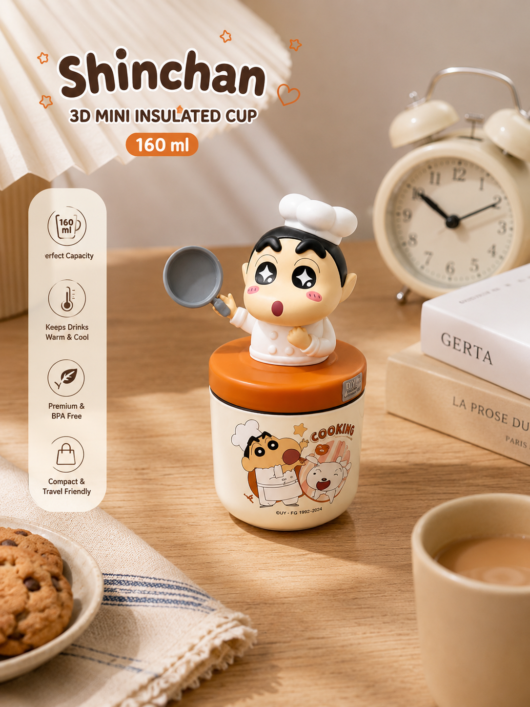 Shinchan Chef 3D Mini Insulated Cup – Brown Edition | 160ml