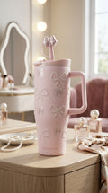 Blush Bow Pearl Tumbler with Straw & Handle | 1200ml