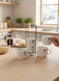 White King & Queen Ceramic Cups with Black Metal Stand – 120 ml Coffee Set