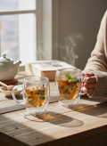 Double Wall Borosilicate Glass Mugs with Dried Flower Design – Set of 2