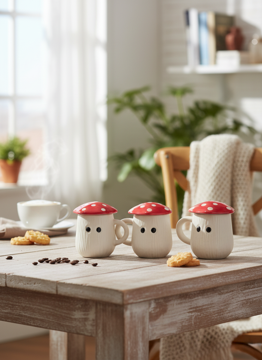 White & Red Printed Ceramic Mug Set with Hat Lid – 200 ml