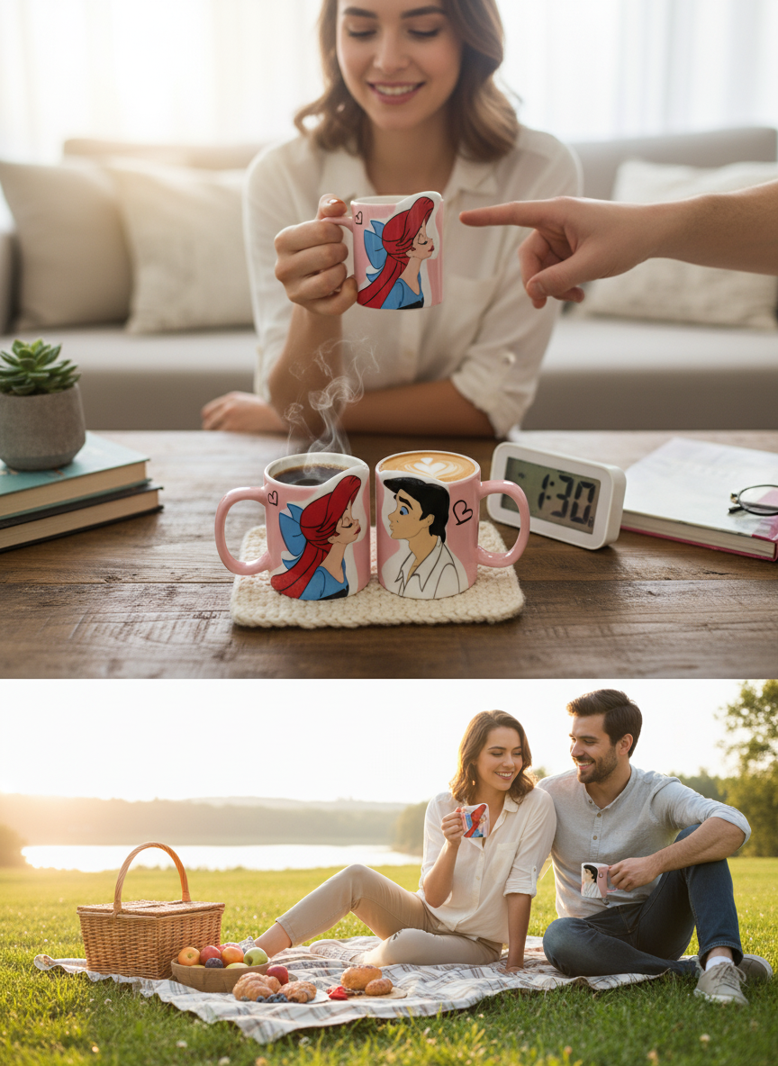 Disney Ariel Mermaid & Prince Couple Ceramic Mug – 300 ml