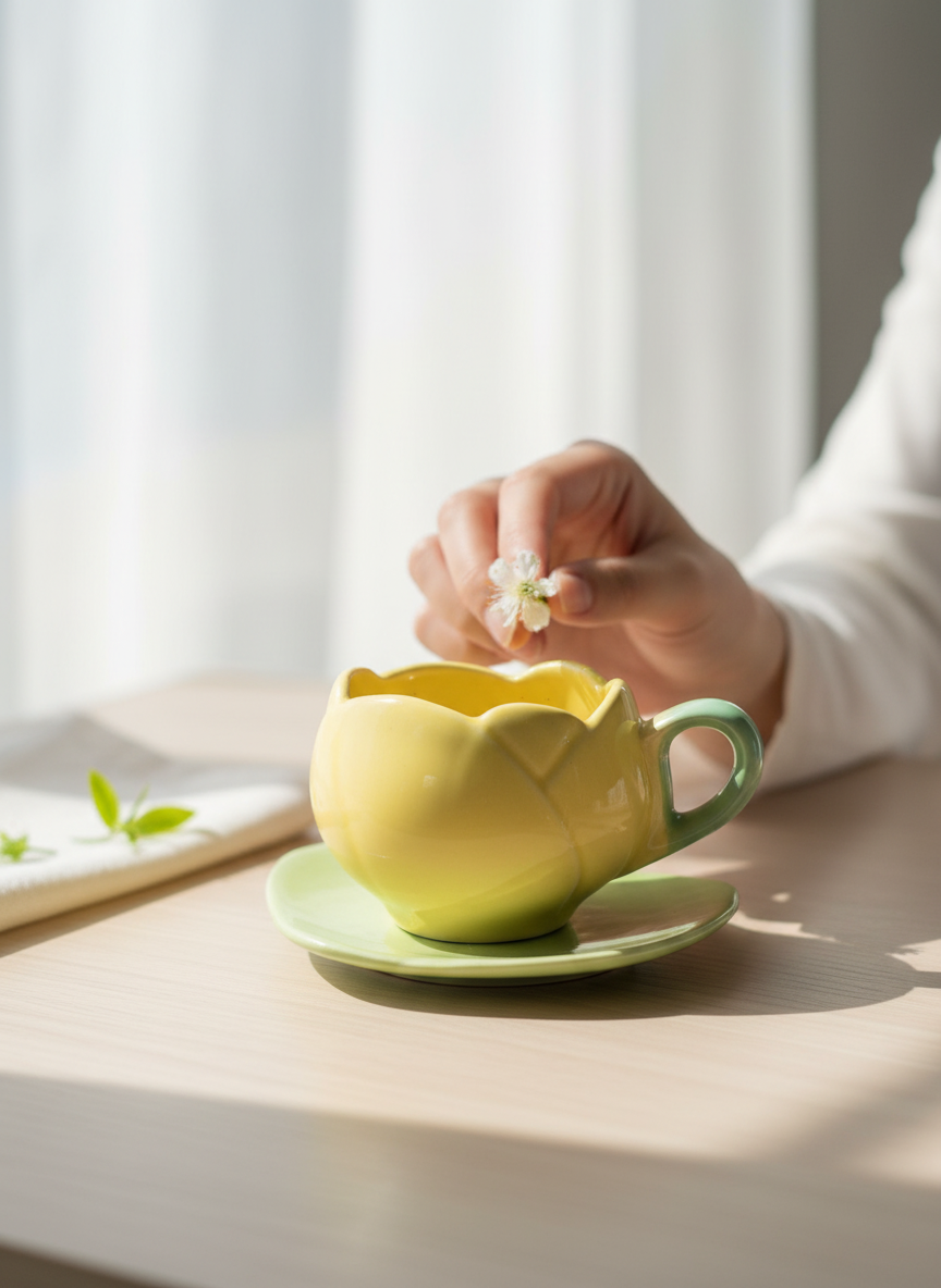 Yellow Cap Ceramic Tea Cup and Saucer Set