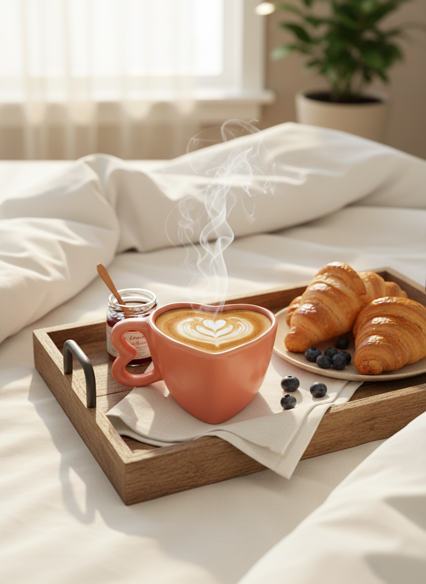 White Ceramic Mug with Pink Heart Design – Heart-Shaped Artisanal Coffee & Tea Cup