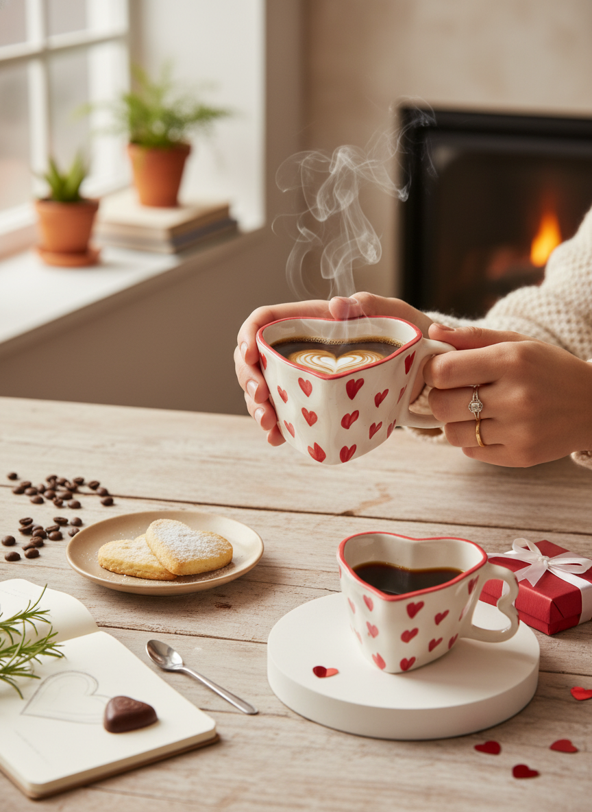Pink Heart-Shaped Ceramic Mug – Artisanal Coffee & Tea Cup