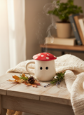White & Red Printed Ceramic Mug Set with Hat Lid – 200 ml