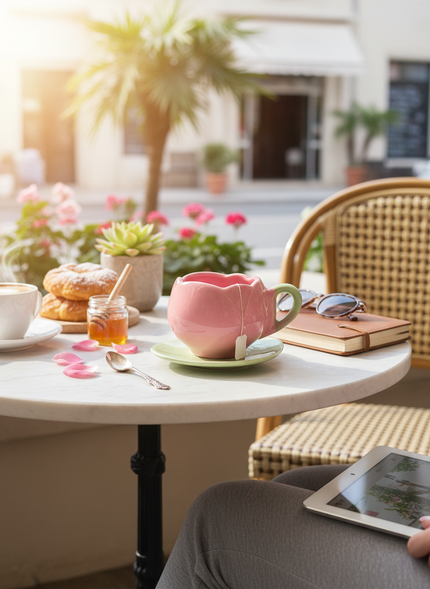 Pink Ceramic Tea Cup and Saucer Set